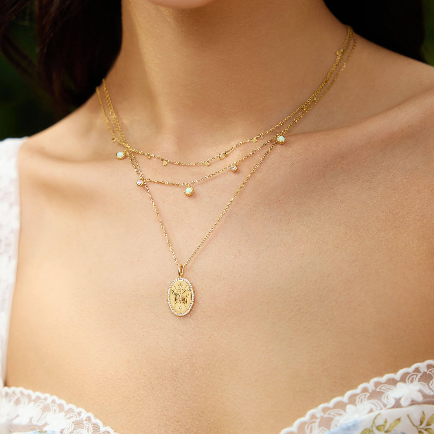  Sunny Sparkler - Kette - Silber / 14kt GP - Opal - 47cm